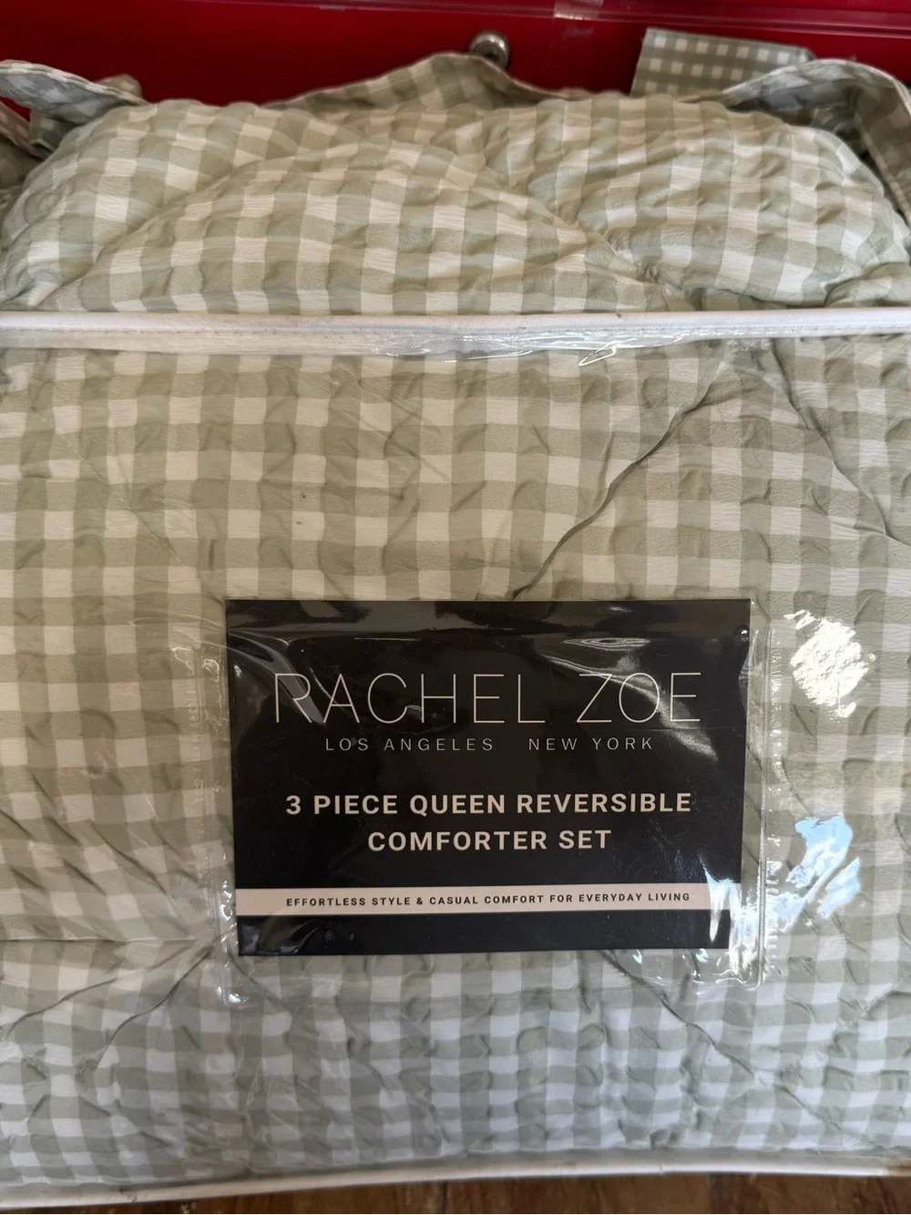 Rachel Zoe 3pc Reversible Gingham Comforter Set Queen New